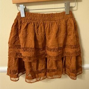 Francesca's Collections Tiered Embroidered Mini Skirt - Rust Orange